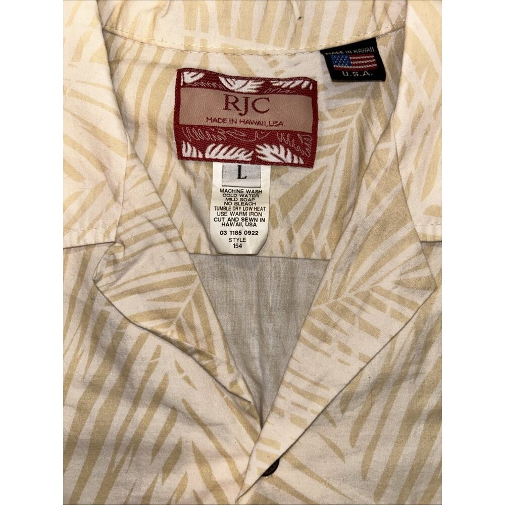 Vintage RJC Hawaiian Button Up Shirt Large Hibiscus Palm Leaves